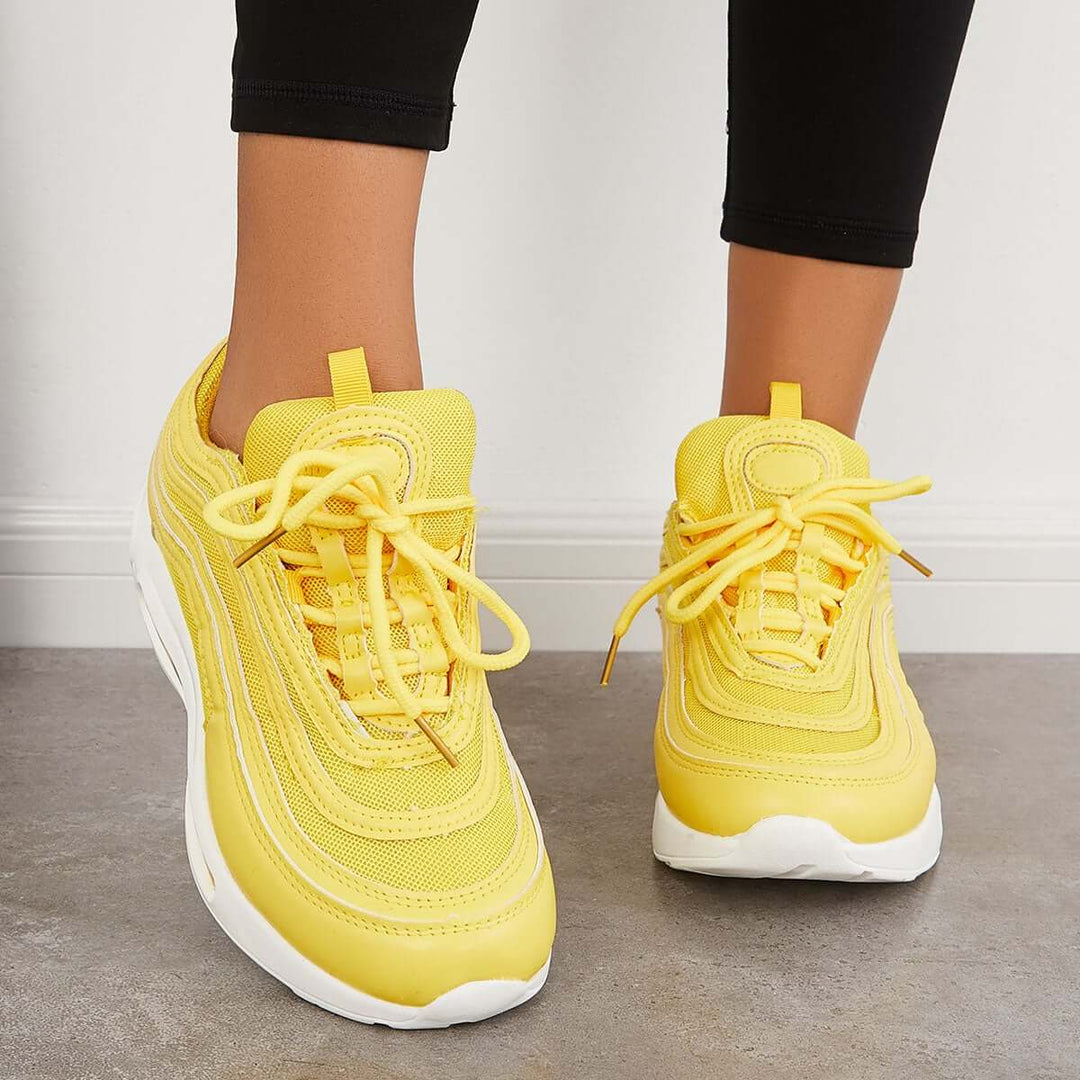 Yellow Lace Up Air Cushion Sneakers Breathable Running Shoes