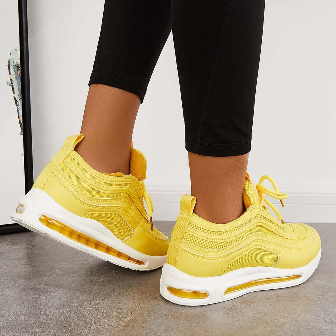 Yellow Lace Up Air Cushion Sneakers Breathable Running Shoes