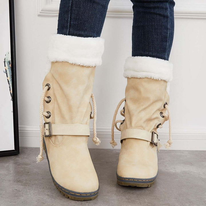 Mid Calf Winter Pull on Booties Mid Knee High Snow Boots