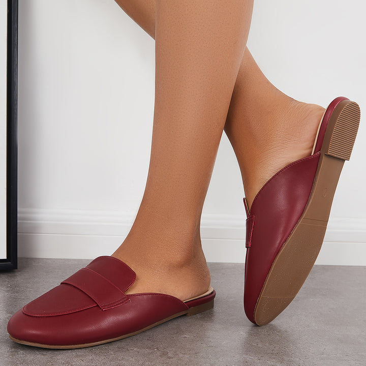 Women Flat Mules Round Toe Slip on Backless Loafer Shoes