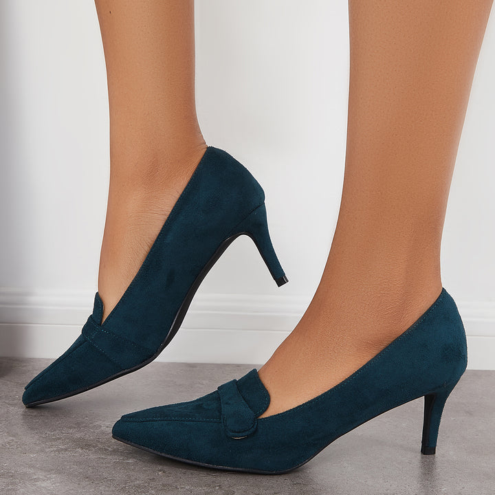 Pointed Toe Buckle Pumps Slip on High Heel Office Shoes