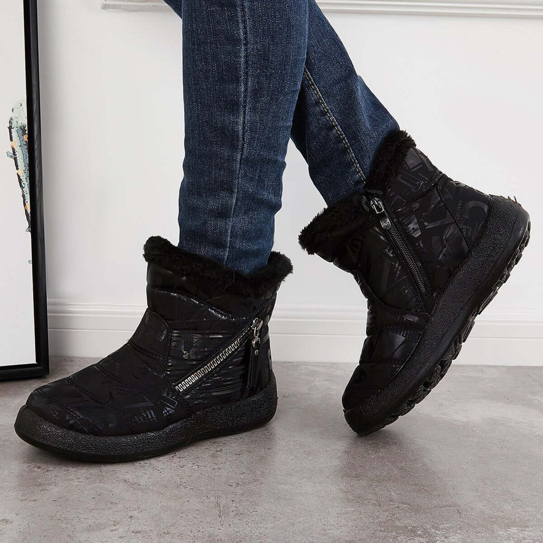 Warm Fur Lining Snow Booties Waterproof Ankle Boots