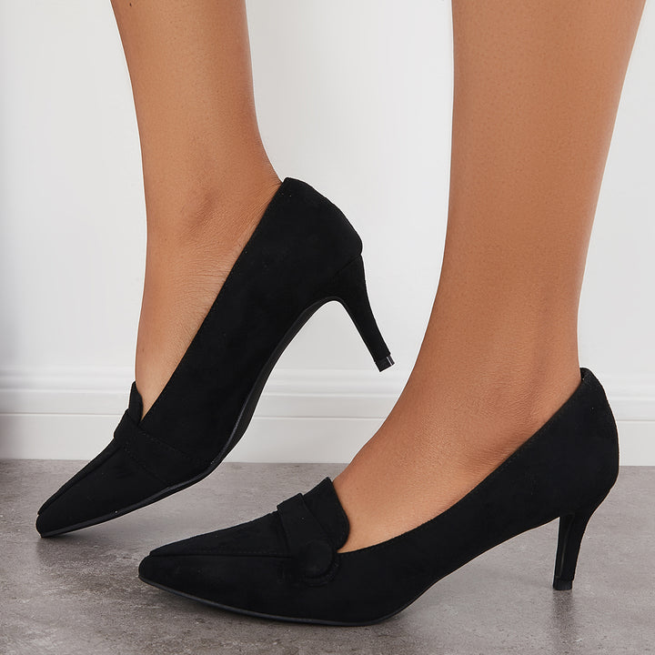 Pointed Toe Buckle Pumps Slip on High Heel Office Shoes