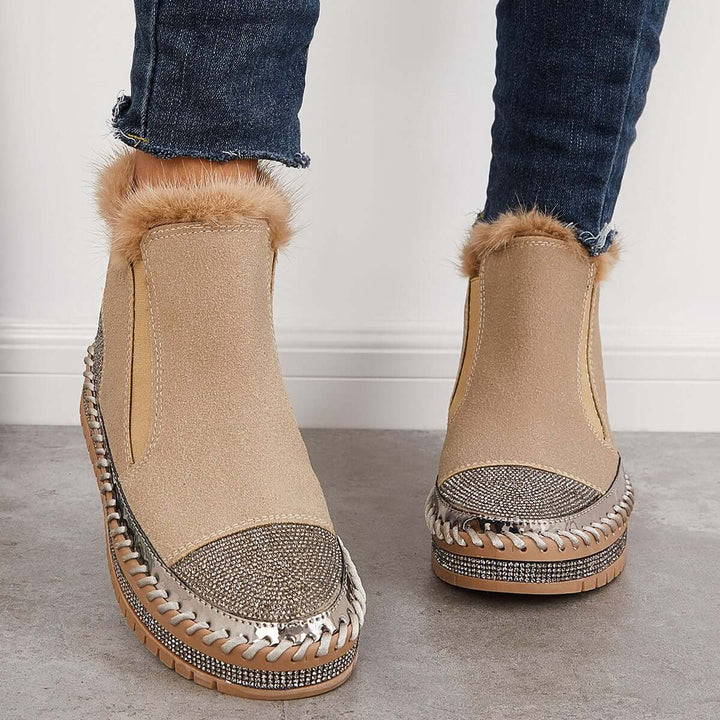 Warm Fur Lined Slip on Loafers Non Slip Ankle Boots