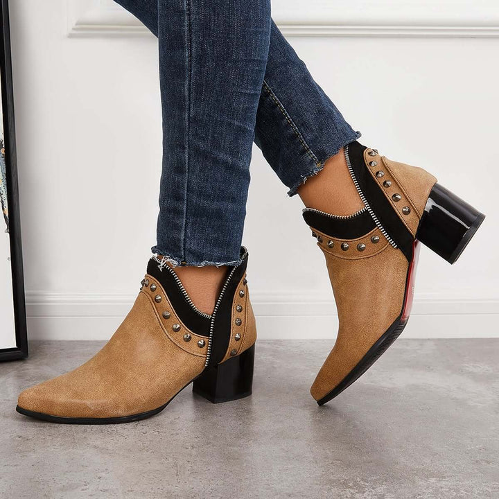 Retro Women Western Booties Cut Out Ankle Cowgirl Boots