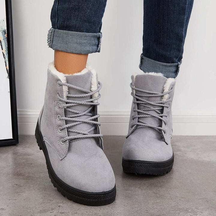 Warm Fur Flat Snow Ankle Boots Cotton Lined Winter Booties