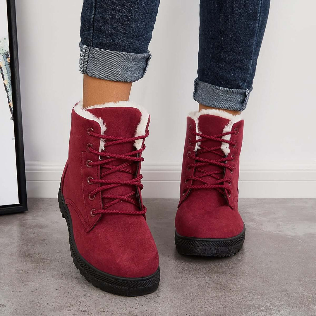 Warm Fur Flat Snow Ankle Boots Cotton Lined Winter Booties