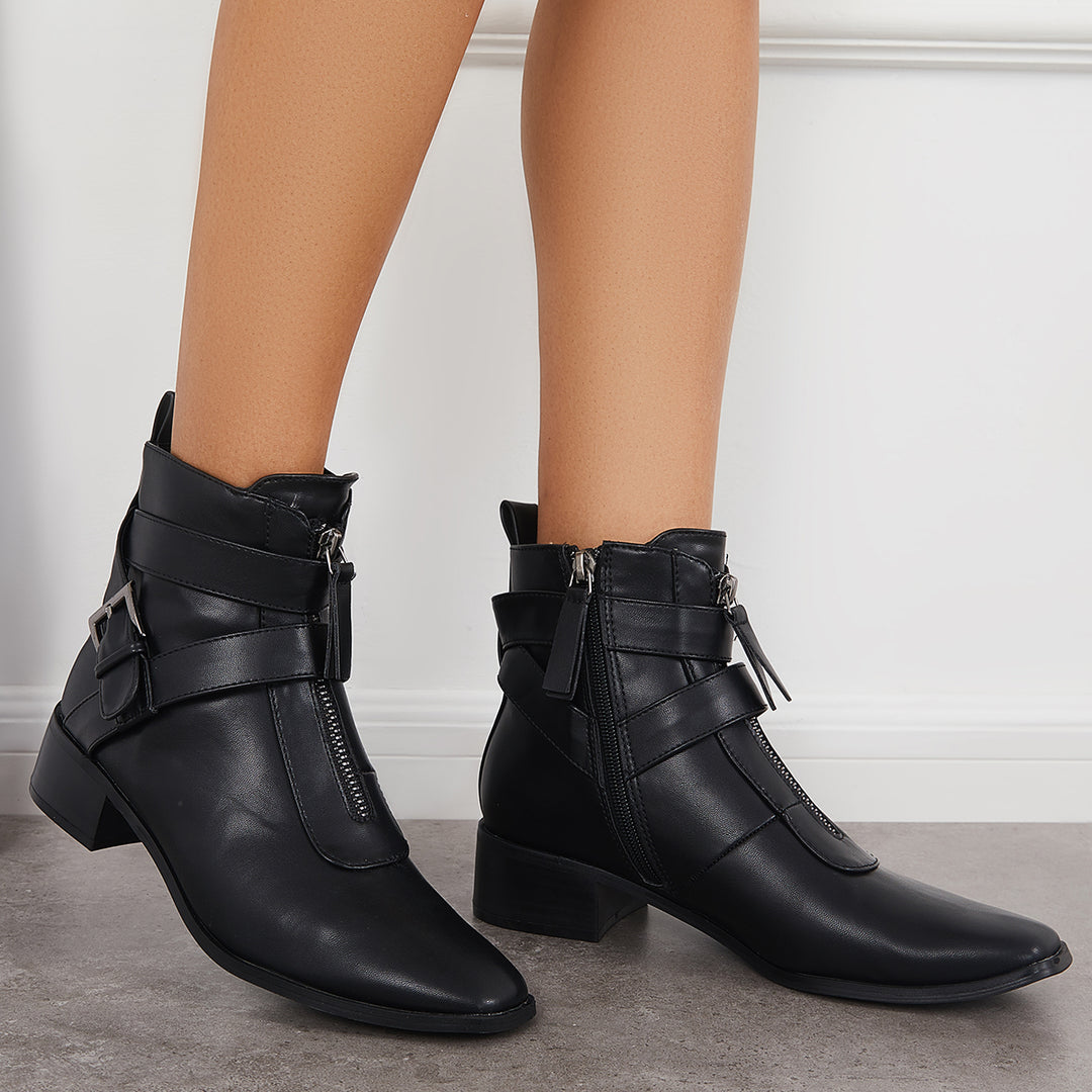 Chunky Heel Western Cowboy Booties Side Zipper Ankle Boots