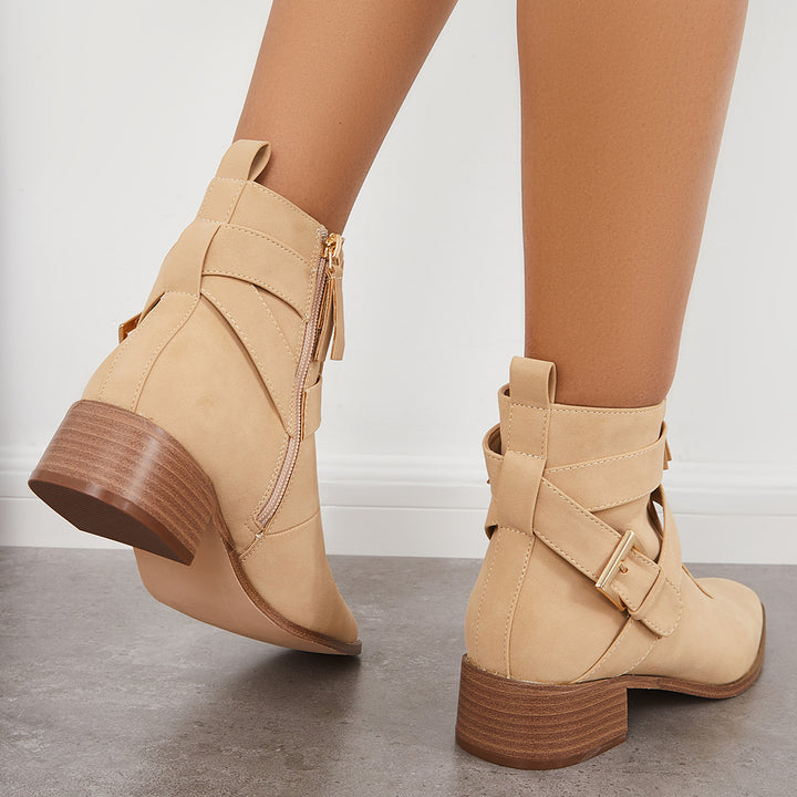 Chunky Heel Western Cowboy Booties Side Zipper Ankle Boots