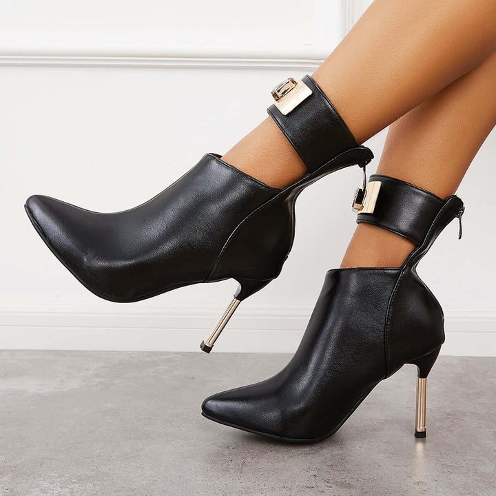 Pointed Toe Stiletto High Heels Back Zipper Ankle Boots