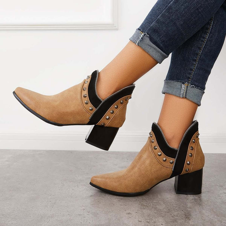 Retro Women Western Booties Cut Out Ankle Cowgirl Boots