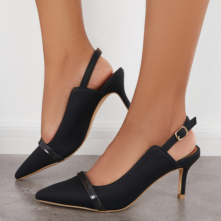 Stiletto Heel Slingback Buckle Strap Pumps Pointed Toe Dress Shoes