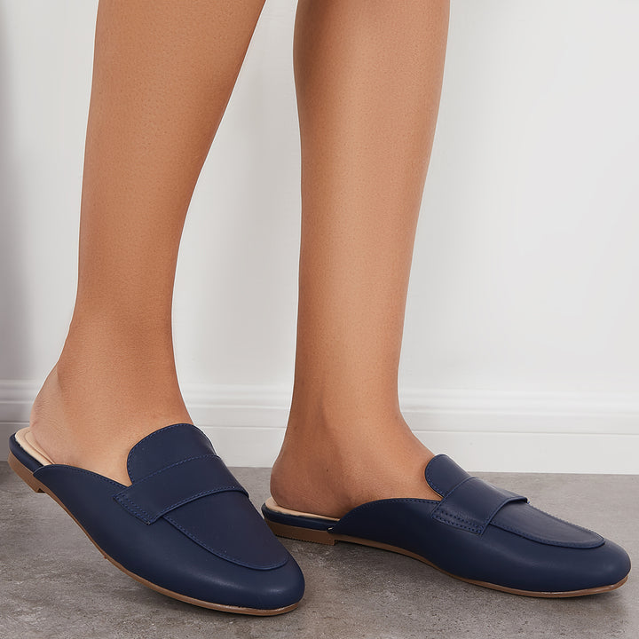 Women Flat Mules Round Toe Slip on Backless Loafer Shoes