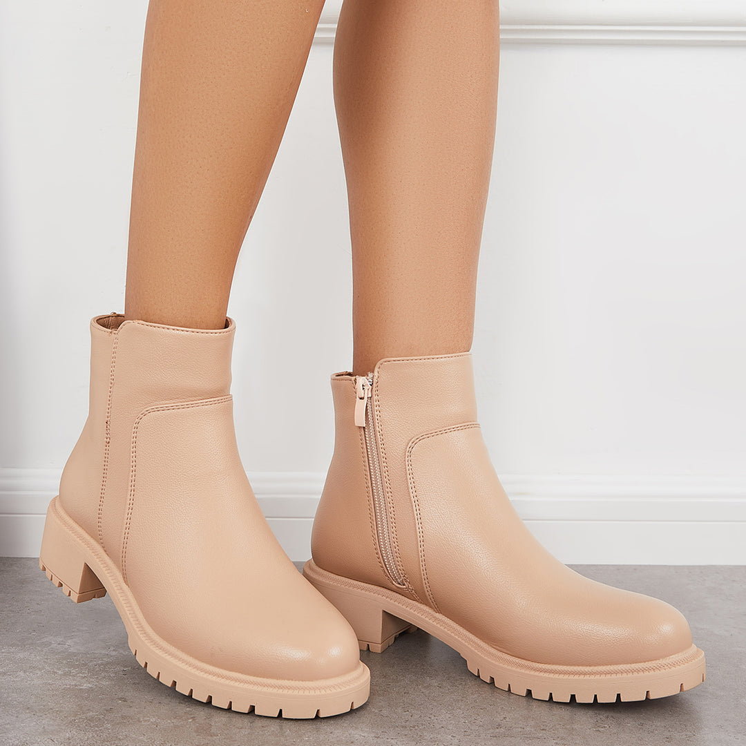 Lug Sole Chelsea Ankle Boots Zipper Up Platform Chunky Heel Booties