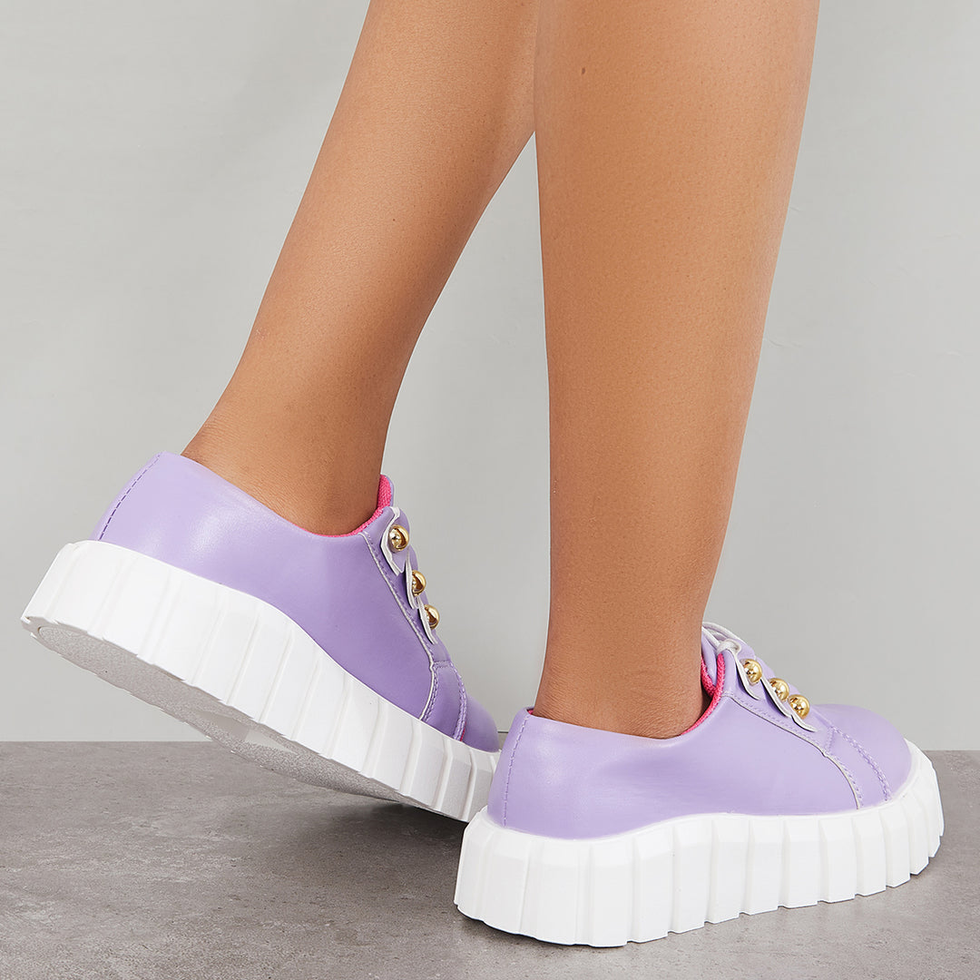 Lace Up Sneakers Platform Lug Sole Heel Walking Shoes