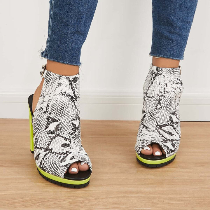 Peep Toe Chunky High Block Heels Cutout Slingback Sandals
