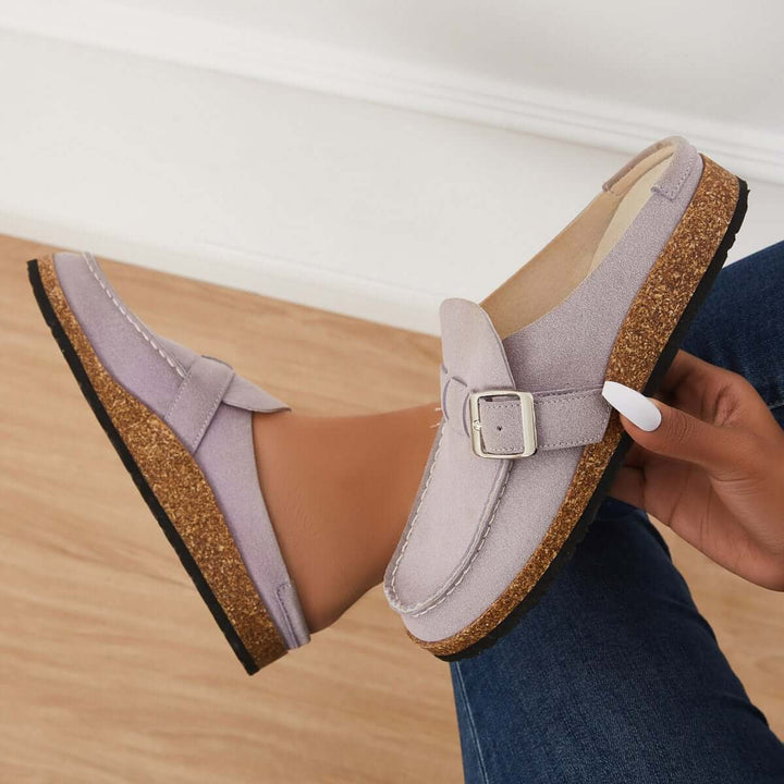 Soft Leather Backless Mules Cork Footbed Slide Shoes