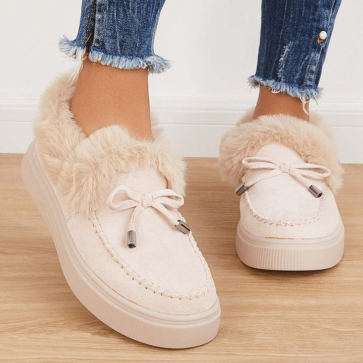 Suede Warm Flat Slip on Snow Boots Faux Fur Lined Loafer Shoes