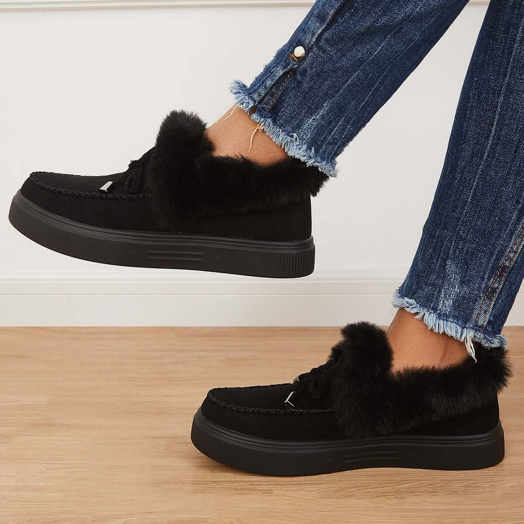 Suede Warm Flat Slip on Snow Boots Faux Fur Lined Loafer Shoes