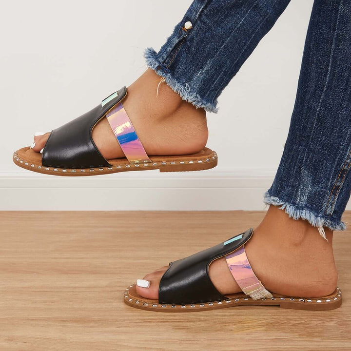 Colorful Open Toe Slip on Flat Slippers Slide Sandals