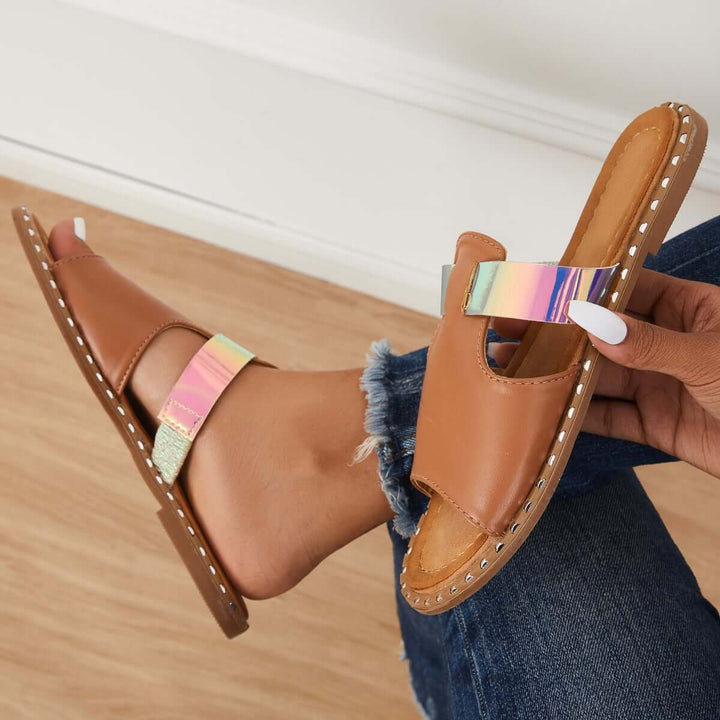 Colorful Open Toe Slip on Flat Slippers Slide Sandals