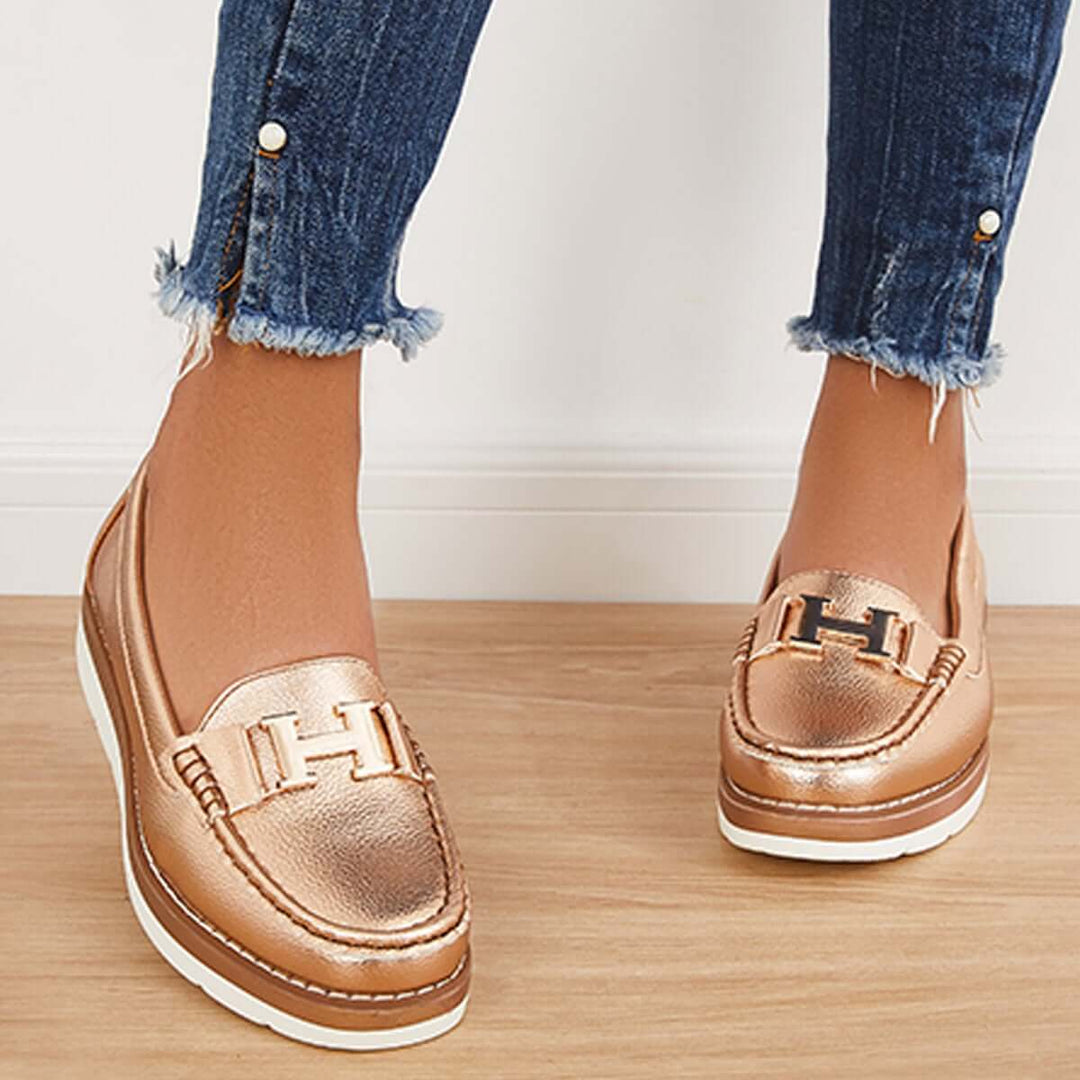 Casual Leather Slip on Flat Loafers Platform Sneakers