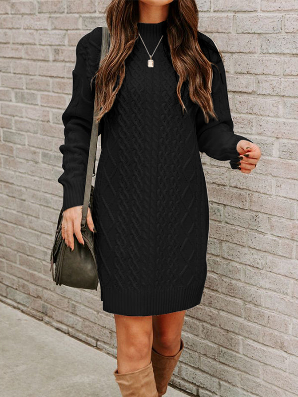Women Crewneck Long Sleeve Cable Knit Loose Pullover Fall Winter Sweater Dress