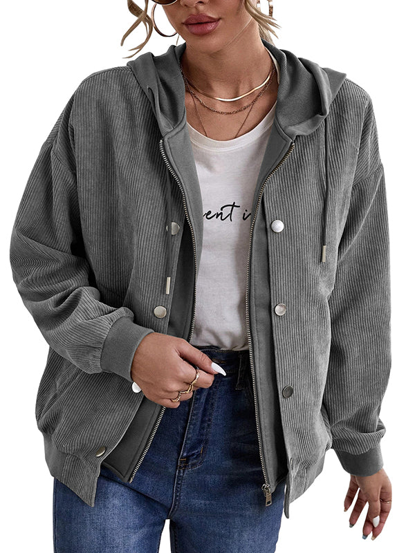 Women Hooded Jacket Casual Drawstring Clothes Zip Up Hoodies Top