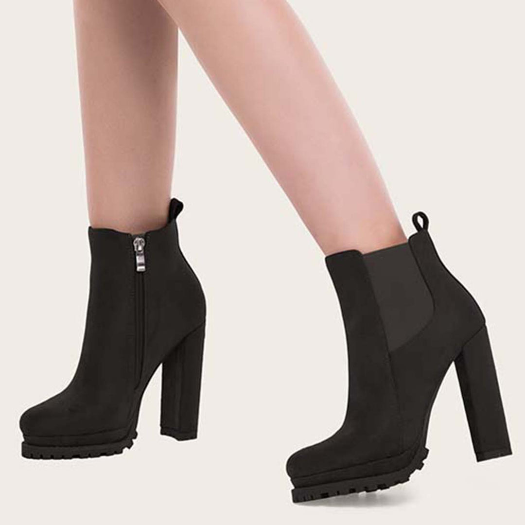 Platform Chelsea Ankle Boots Side Zipper Chunky High Heel Booties