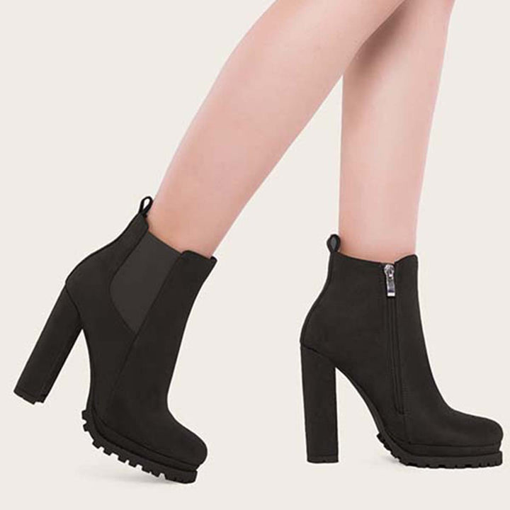 Platform Chelsea Ankle Boots Side Zipper Chunky High Heel Booties