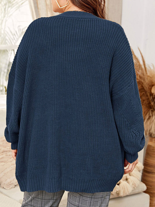 Women Plus Size Cardigan Sweater Open Front Cable Knit Long Outwear Coat