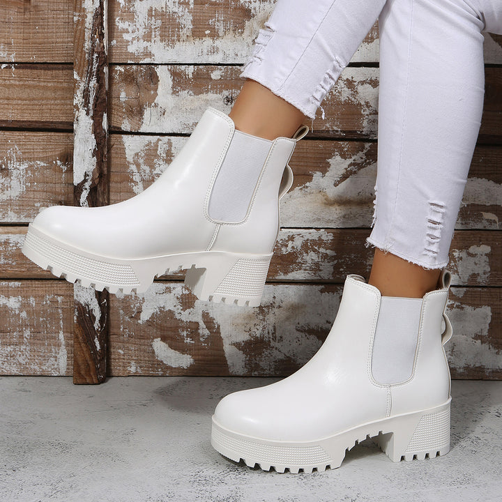Round Toe Lug Sole Chelsea Boots Slip on Ankle Boots