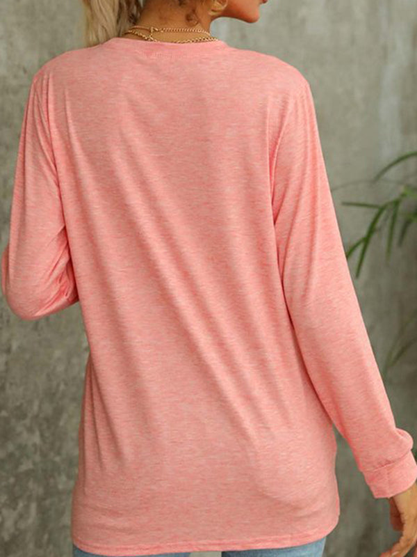 Women Casual Crewneck Sweatshirt Long Sleeve Solid Color Lightweight Loose Tops