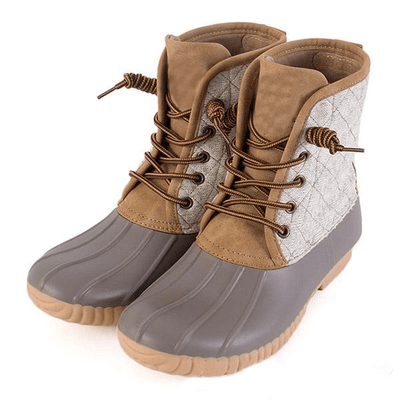 Winter Duck Booties Waterproof Lace Up Two Tone Ankle Rain Boots – Tinstree