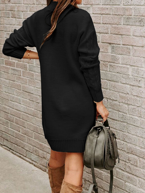 Women Crewneck Long Sleeve Cable Knit Loose Pullover Fall Winter Sweater Dress