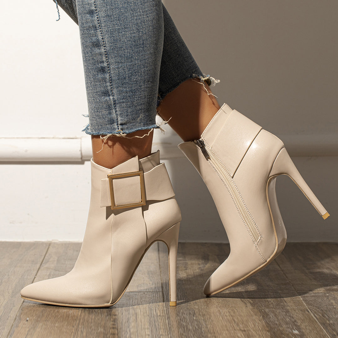 Pointy Toe High Heel Ankle Boots Side Zipper Stilettos Booties