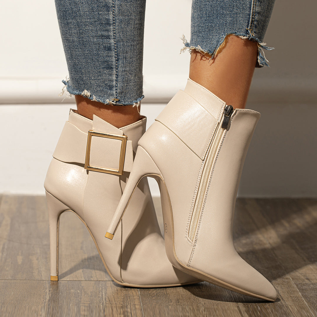 Pointy Toe High Heel Ankle Boots Side Zipper Stilettos Booties