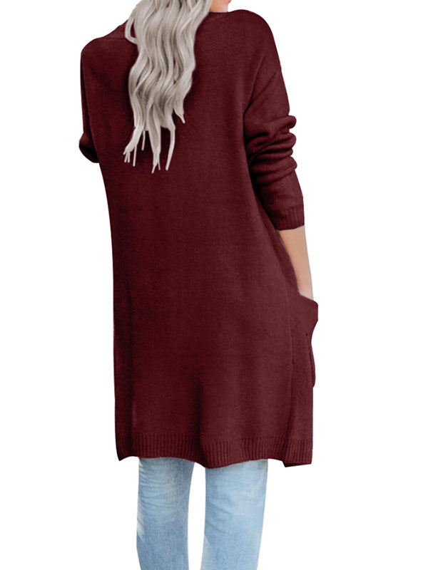 Women Open Front Long Knitted Cardigan Sweater Casual Long Sleeve Sweater Coat