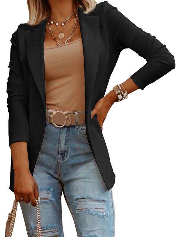 Women Slim Casual Blazers Open Front Long Sleeve Lapel Collar Work Office Jacket