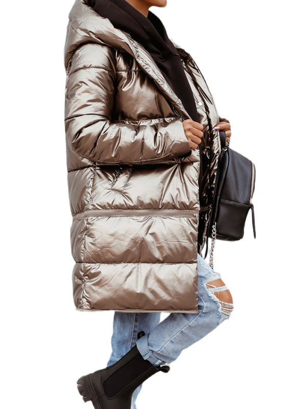 Women Long Quilted Coat Hooded Length Puffer Jacket Zip Padded Winter Outerwear