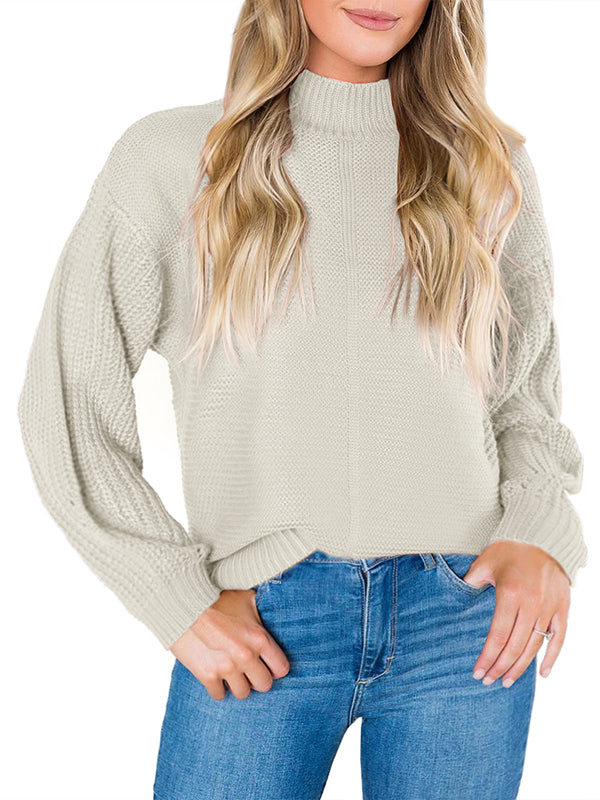 Womens Mock Neck Fall Sweaters Trendy Balloon Sleeve Slouchy Knit Pullover Jumper