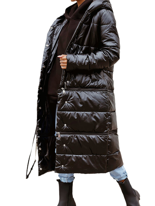 Women Long Quilted Coat Hooded Length Puffer Jacket Zip Padded Winter Outerwear