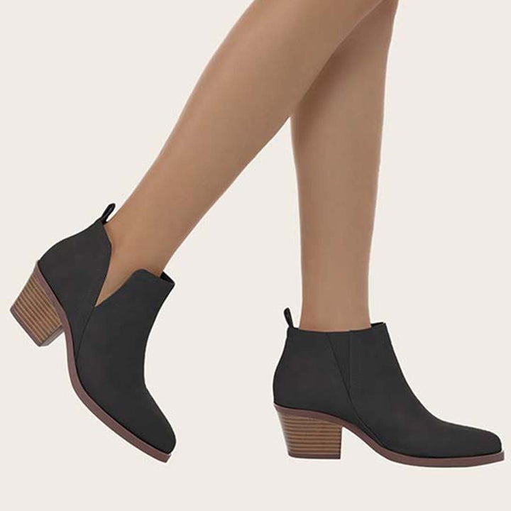 Cutout Ankle Boots Slip on Chunky Heel Western Booties