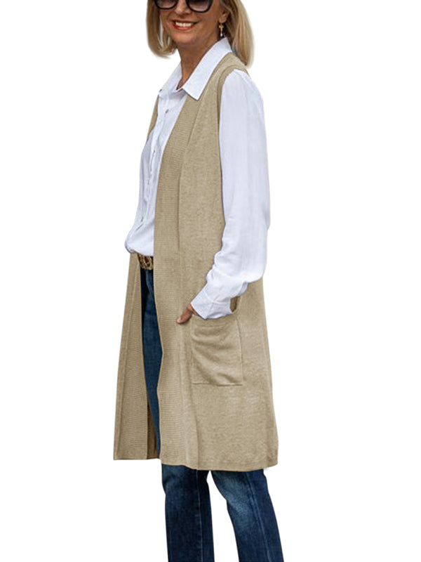 Women Casual Sleeveless Open Front Tunic Vest Long Cardigan Tops Coat