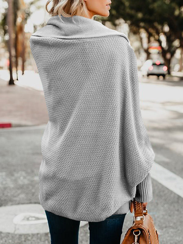 Women's Waffle Knit Batwing Long Sleeve Cardigan Loose Open Front Sweater Coat