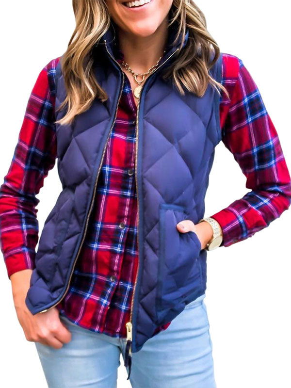 Women Quilted Stand Collar Zip Padded Jacket Lightweight Winter Outerwear Vest