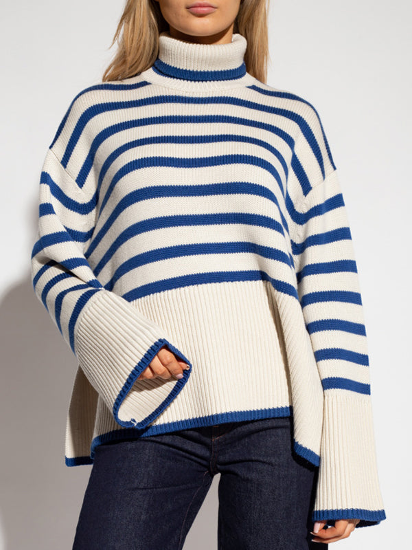 Womens Turtleneck Batwing Sleeve Knit Side Split Oversized Pullover Sweater