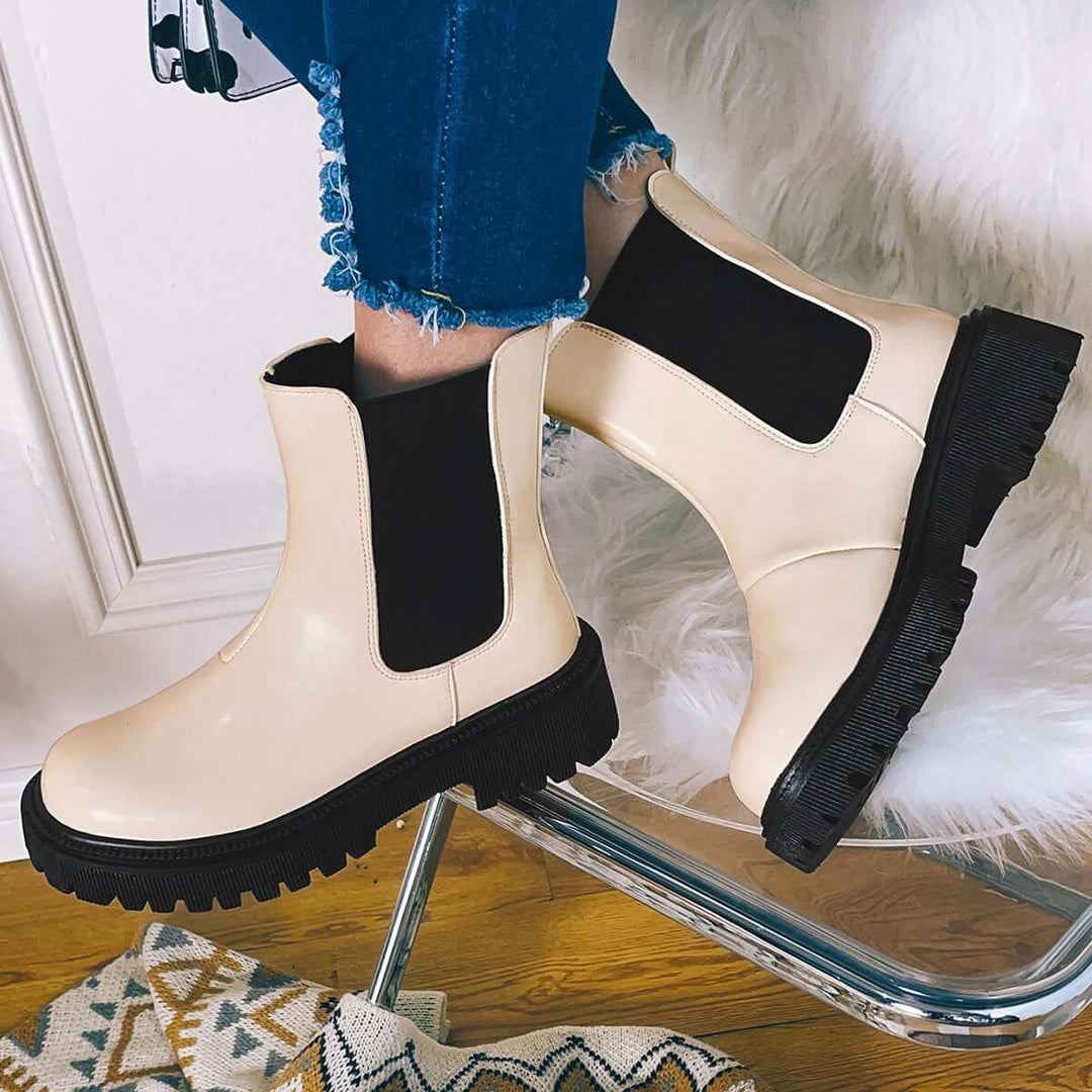 Lug Sole Chelsea Boots Block Low Heel Pull On Ankle Boots