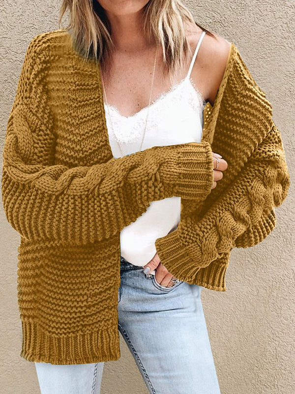Women Open Front Cardigan Sweaters Long Sleeve Chunky Knit Loose Outwear Coat