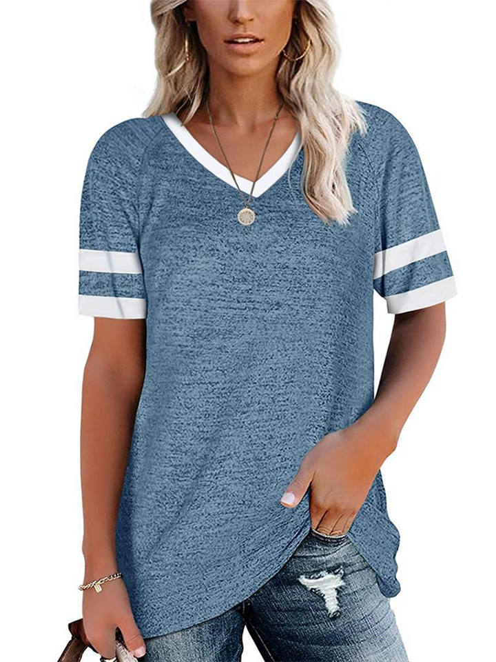 Women's Summer T-shirt Color Block Casual Short Sleeve Tee